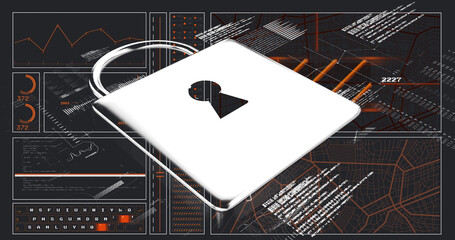 Image of data processing and connections over online security padlock
