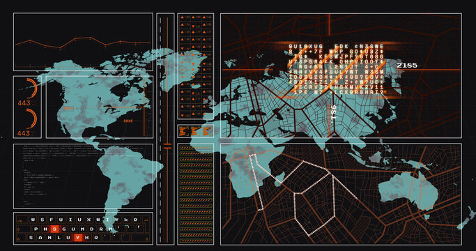 Image of data processing and connections over world map