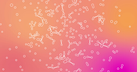 Image of white network of connections spinning over pink background