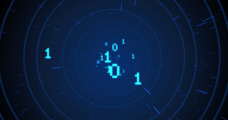 Image of binary coding over circles on blue background