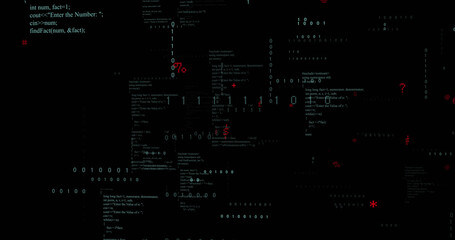 Image of binary coding and data processing on black background