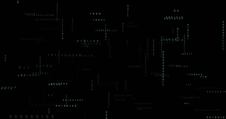 Image of binary coding and data processing on black background