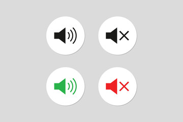 Microphone sound on and off green and red icons buttons design.
