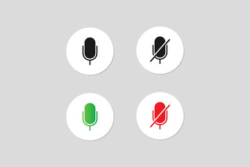 Microphone sound on and off green and red icons buttons premium vector.
