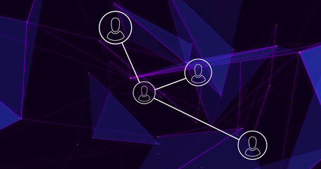 Image of network of connections with people icons over blue triangles