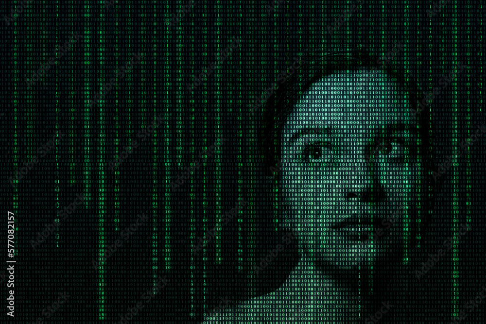 Fototapete female face with matrix digital numbers artifical intelligence ai theme with human face. virtual rea