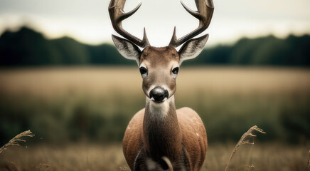 A portrait of beautiful a deer in a field. AI Generative.