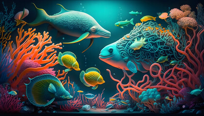 Fish and coral under the sea, Generative AI
