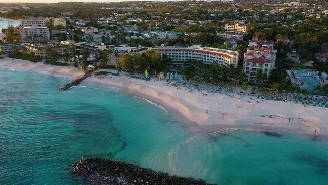 Barbados aeral view, hotels and resorts next to ocean