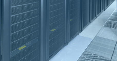 Image of data processing over server room