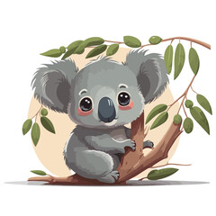 Little gray koala bear. Little baby koala bear. A friendly little koala bear with big dark eyes. Nice character graphics made in vector graphics. Illustration for a child.