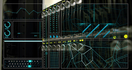 Image of data processing over server room