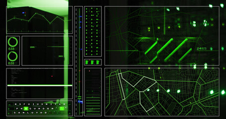 Image of data processing over server room