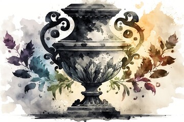 This watercolor vase was inspired by an ancient gypsum sculpture or vase. There are some baroque features throughout the park. Generative AI