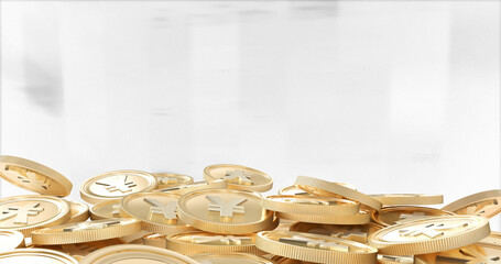 Image of financial data processing over yen coins on white background