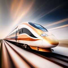 High speed rail with motion blur effect. Generative AI.