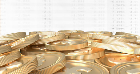 Image of financial data processing over euro coins on white background
