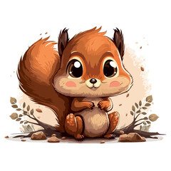 Young red squirrel. Baby squirrel. The little animal cutely looks with big eyes. Cute vector illustration for a child.