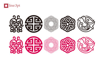 Oriental Traditional Holiday Ornaments Simple oriental art set. Scalable editable vector pattern.