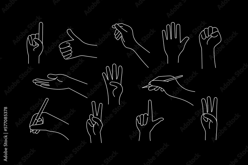 Poster simple hands gestures collection in hand drawn style
