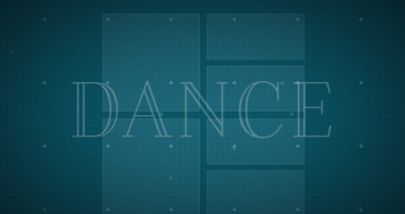 Obraz premium Image of dance text and data processing with clouds on blue background