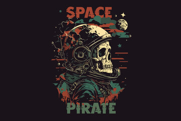 Space Pirate rum vector illustration for t-shirt - obrazy, fototapety, plakaty
