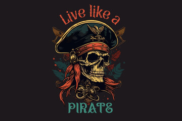 Skull Pirate rum vector illustration for t-shirt