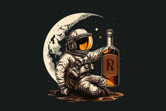 Space Pirate rum vector illustration for t-shirt