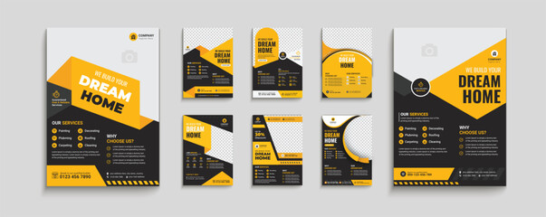 construction business flyer, contractor flyer design, handyman home repair a4 poster, Renovation banner Template, hvac flyer layout template, excavator report template design bundle