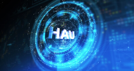 Image of processing circle with rotating uah over blue and black digital space