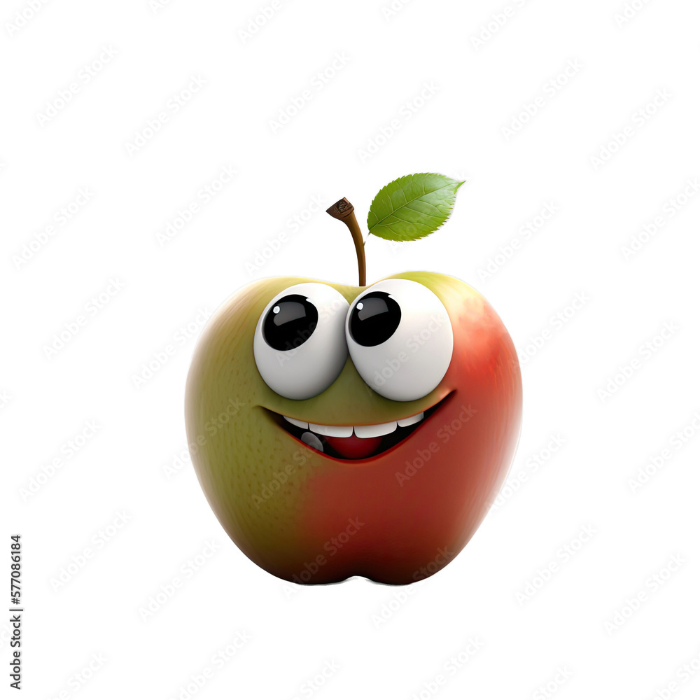 Poster Cute Cartoon Apple Character on a Transparent Background (Created with Generative AI)