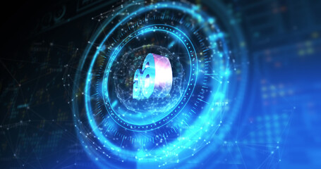 Image of processing circle with rotating 6g over blue and black digital space