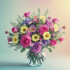 bouquet of flowers in a vase, women's day, holiday card with flowers, March 8, holiday card. generative ai	