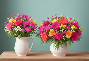 bouquet of flowers in a vase, women's day, holiday card with flowers, March 8, holiday card. generative ai	
