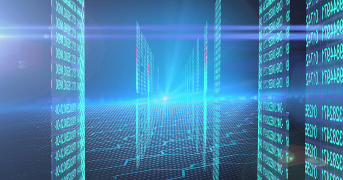 Image of data processing in blue digital space