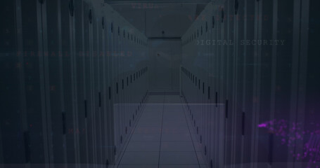 Image of moving shapes over server room
