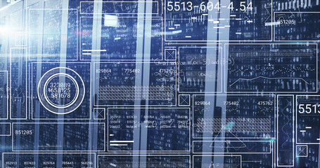 Image of data processing over server room