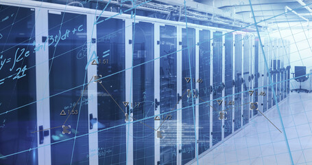 Image of data processing over server room