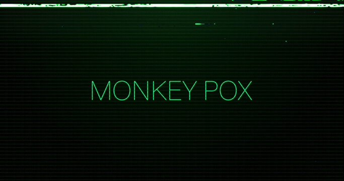 Image of interference over monkey pox text on black background