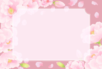 Fototapeta na wymiar 単色背景と春の花フレーム（八重桜）