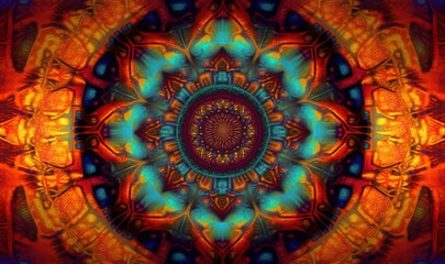  a colorful, abstract image of a flower in red, yellow, and blue.  generative ai