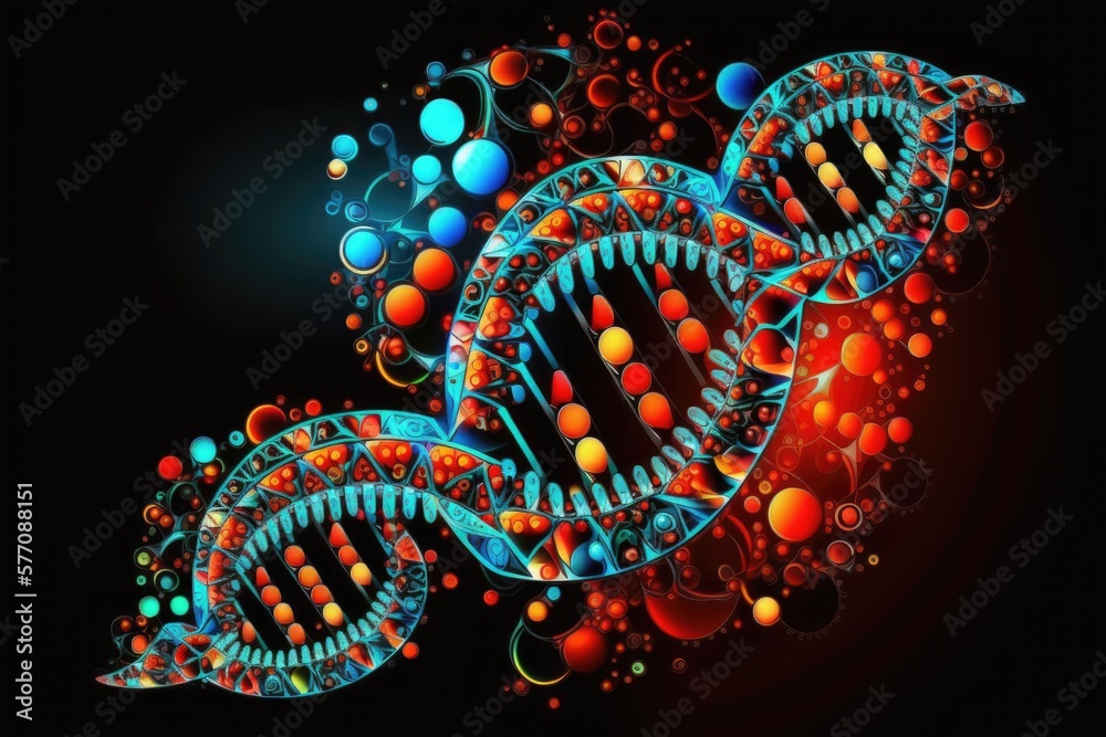 Wall mural structural dna digital artwork with a full color gradient background. generative ai