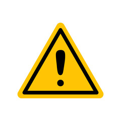 Generic caution sign. Black danger icon on yellow triangle symbol. Vector illustration exclamation mark. Hazard symbol. Danger pictogram, warning sign icon. Informing about different risk and caution.