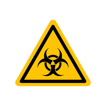 Biological hazard sign. Black danger icon on yellow triangle symbol. Vector illustration of biohazard. Hazard symbol. Danger pictogram, warning sign icon. Informing about risk and caution.