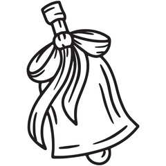 Linear vector school bell icon with a bow and ribbon in doodle sketch style