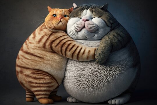 Cute fat cat hugs fat cat. Generative AI