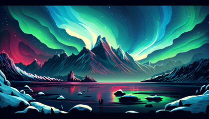 Cartoon illustration of An arctic landscape, generative Ai - 577088708