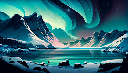 Cartoon illustration of An arctic landscape, generative Ai - 577088716