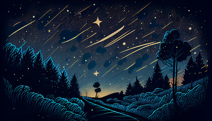 Cartoon illustration of a starry night sky, generative Ai - 577088728