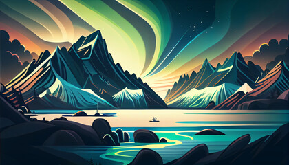 Cartoon illustration of An arctic landscape, generative Ai - 577088732